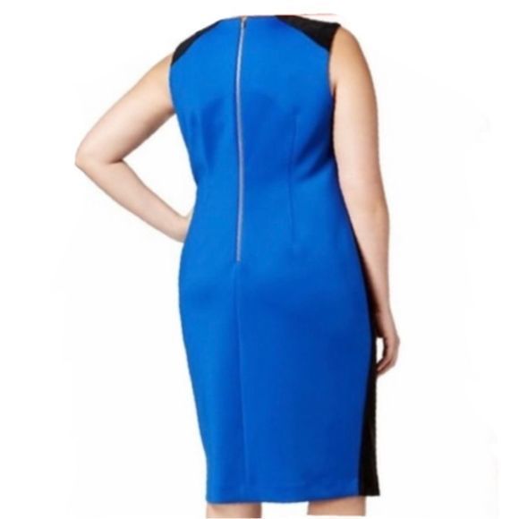Calvin Klein Blue Scuba Knit Black Faux Suede Colorblock Sleeveless Sheath Dress - Picture 2 of 11